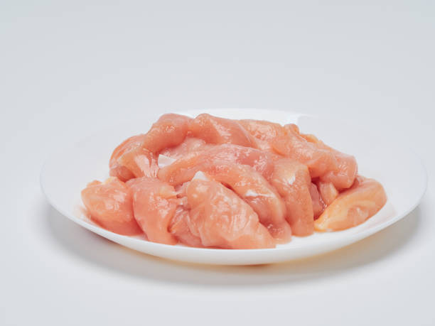 istock Heap of small piece raw chicken in a white plate 1173337655