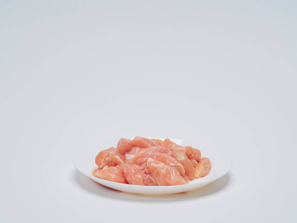 istock Heap of small piece raw chicken in a white plate 1173337662