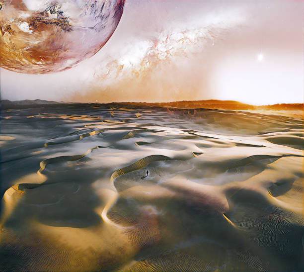 istock Lonely person walking through desert on alien planet - digital  artwork. Elements of this image furnished by NASA 1173338230