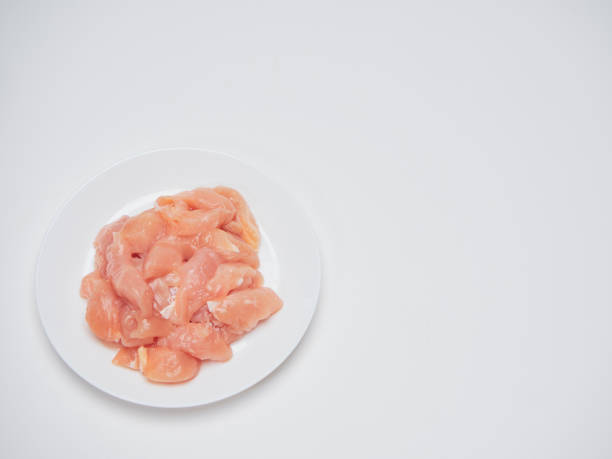 istock Heap of small piece raw chicken in a white plate 1173338559