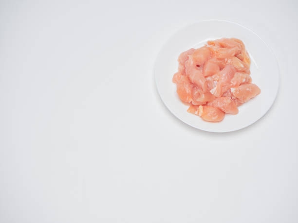 istock Heap of small piece raw chicken in a white plate 1173338569