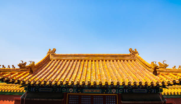 The Chinese traditional style roof decorations, the roof from building at The Summer Palace in Beijing, China. stock photo