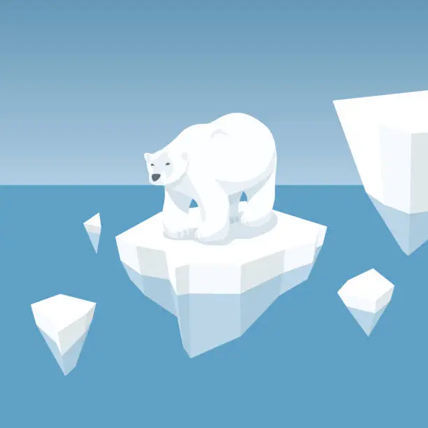 Vector illustration of Melting Iceberg And White Bear