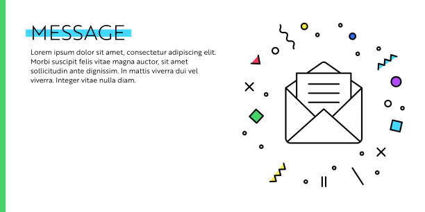 illustrazioni stock, clip art, cartoni animati e icone di tendenza di concetto di messaggio. banner web e poster in stile geometrico retrò e geometrico con icona di posta. - envelope mail letter multi colored