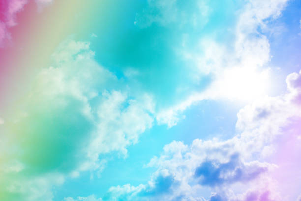 istock Bright sky and cloud colorful pink and blue pastel tone color. 1173346031