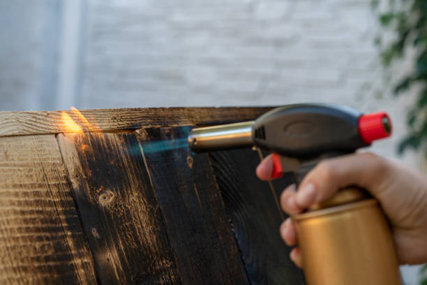 istock Professional carpenter using old traditional japanese technique. Burning wood planks with gas burner 1173346809