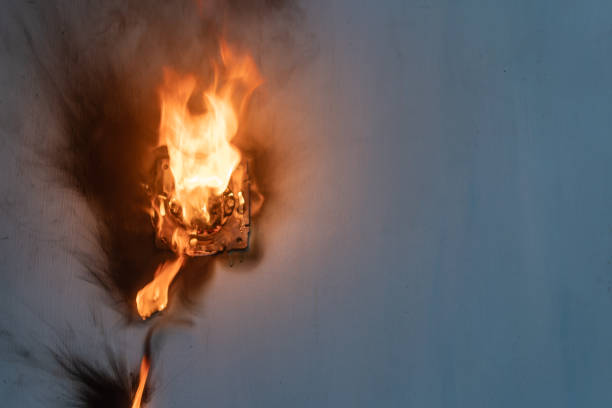 istock Apartment fire is caused by electrical outlet faults. 1173346840