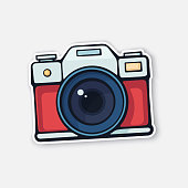 istock Vector illustration. Cute film retro photo camera. Modern digital device with lens in vintage style 1173347031