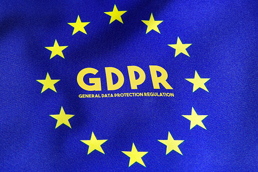 European Union Flag With GDPR Text In The Middle stock photo