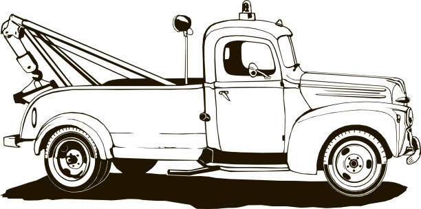 istock vintage tow truck, vector illustration, monogram, graphic, logo, black, isolated 1173350558