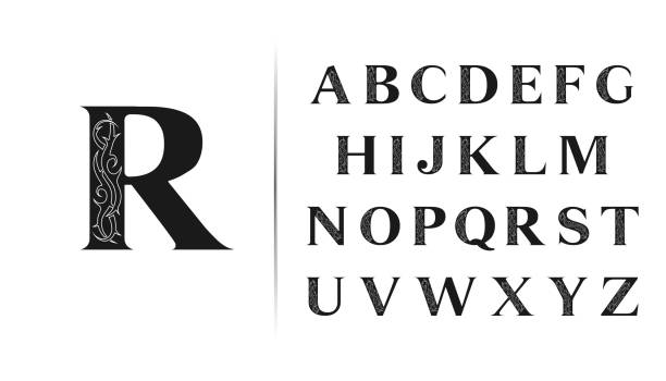 элегантный готический шрифт. установите capital letters с элементом татуировки. винтажный алфавит в ретро-стиле рисования. типографский шаблон дл - pencil drawing alphabet capital letter text stock illustrations