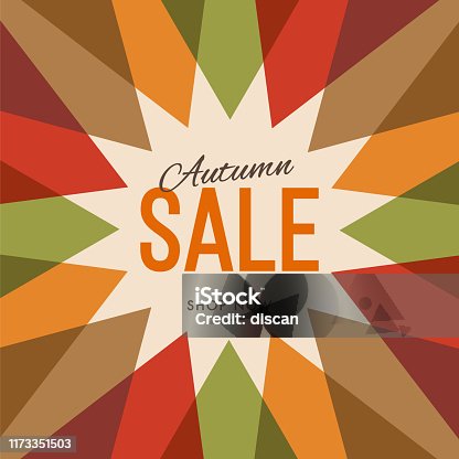 istock Big autumn sale banner with sun. Sun with rays. Autumn template poster design for print or web. 1173351503