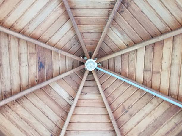 istock ceiling interior of octangonal wood building or structure 1173351888