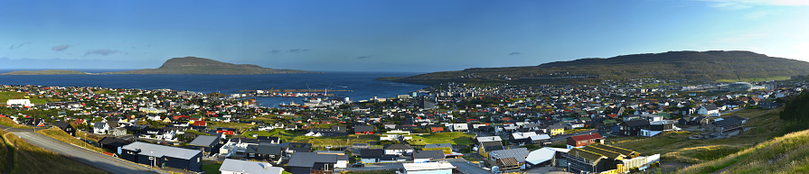 Panoramic view on a sunny day of the capital and the biggest city Torshavn on Faroe Islands.