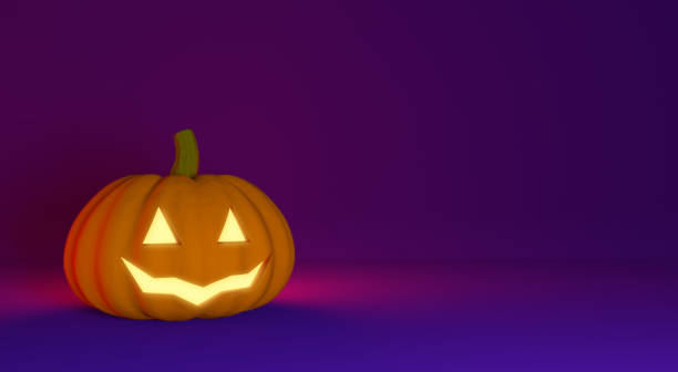 istock 3 rendered background with Halloween Pumpkin Jack Lantern. Holiday Illustration. Copy space 1173355036