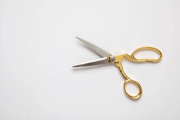 istock Scissors gold and silver isolated against white background 1173357302