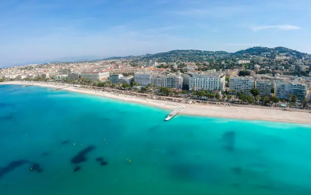 Photo of Panorama of Cannes, Cote d'Azur, France, South Europe. Nice city and luxury resort of French riviera. Famous tourist destination with nice beach and Promenade de la Croisette on Mediterranean sea