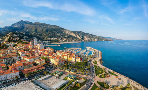 Panorama of Menton, Cote d'Azur, France, South Europe. Nice city and luxury resort of French riviera. Famous tourist destination with nice beach on Mediterranean sea Panorama of Menton, Cote d'Azur, France, South Europe. Nice city and luxury resort of French riviera. Famous tourist destination with nice beach on Mediterranean sea cannes film festival stock pictures, royalty-free photos & images