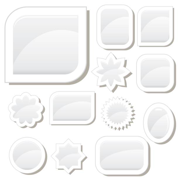 Set of 12 flat white glass buttons vector art illustration