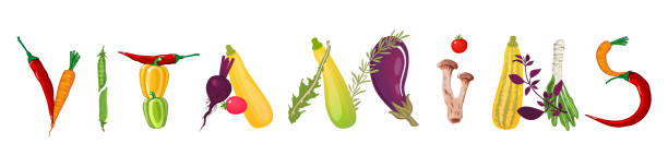 istock Vitamins word completed from colorful vegetables and aromatic herbs. 1173361270