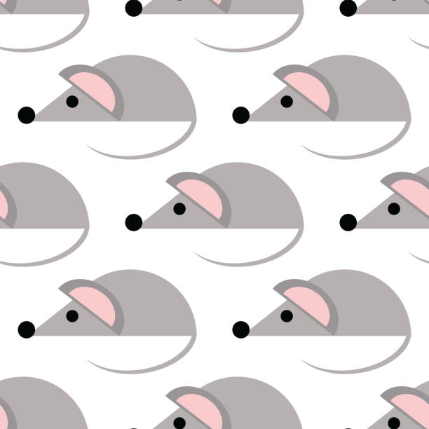 Simple seamless pattern with gray mouses on white background vector art illustration
