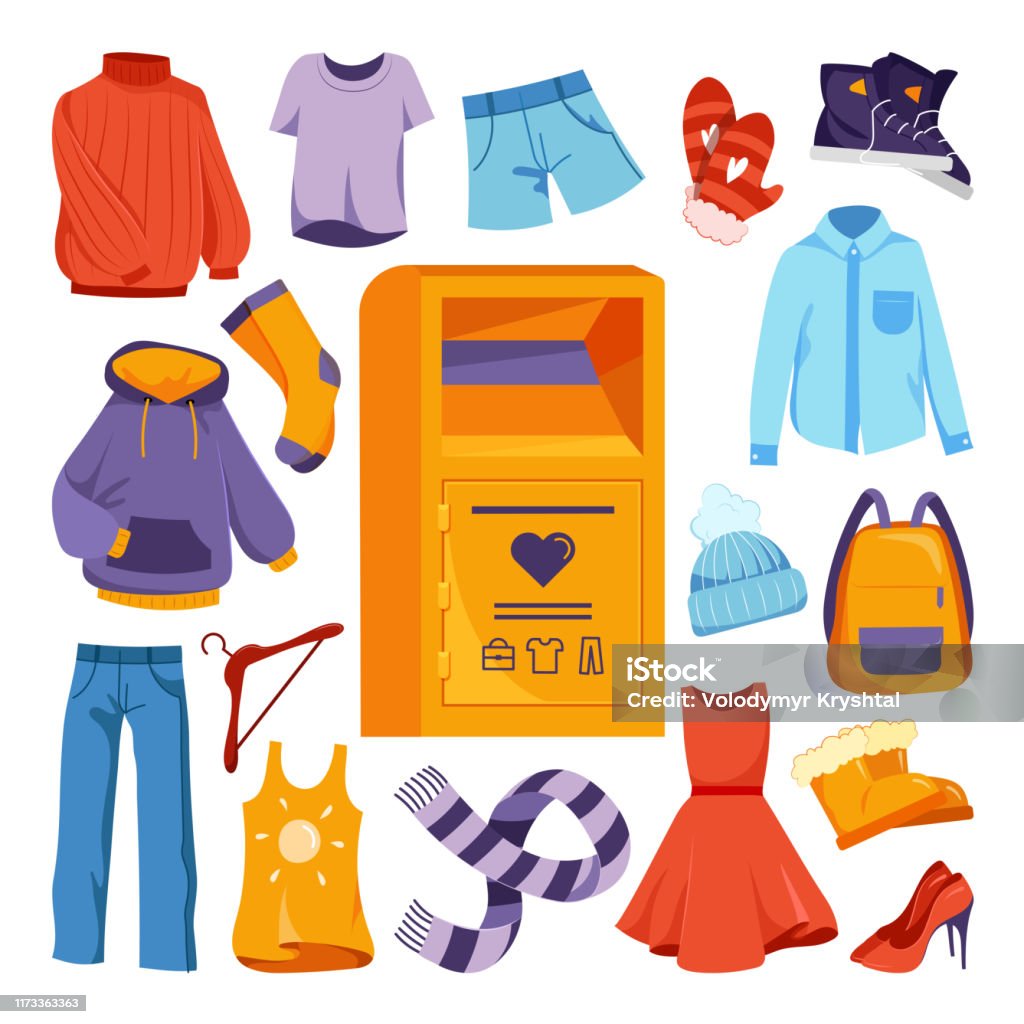Yếu Tố Thiết Kế Quyên Góp Quần Áo Vector Phẳng Phim Hoạt Hình Minh ...