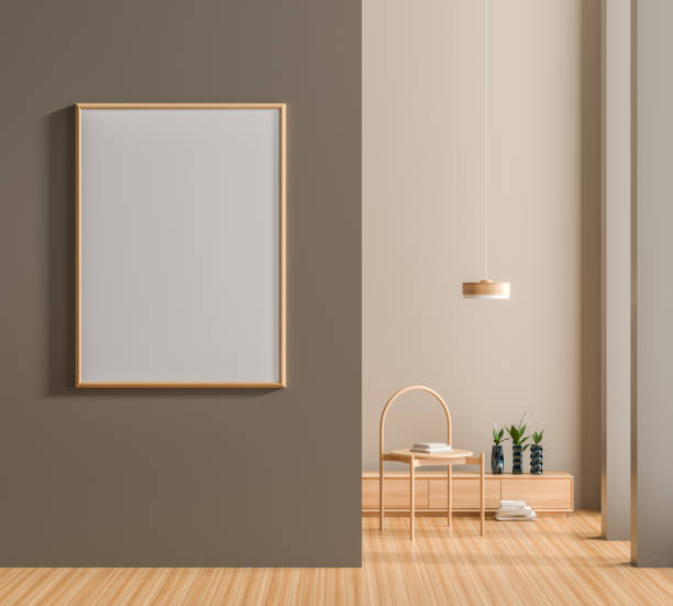 istock Mock up poster frame in Scandinavian style interior. Minimalist interior design. 3D illustration. 1173363715