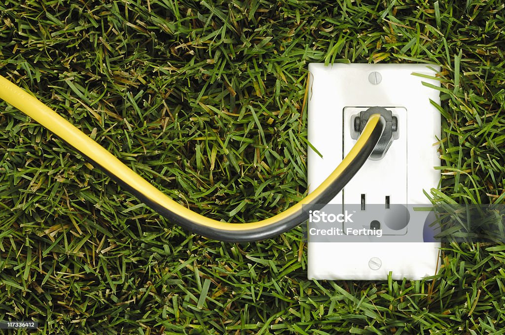 Prise électrique en herbe, horizontal - Photo de Alimentation électrique libre de droits