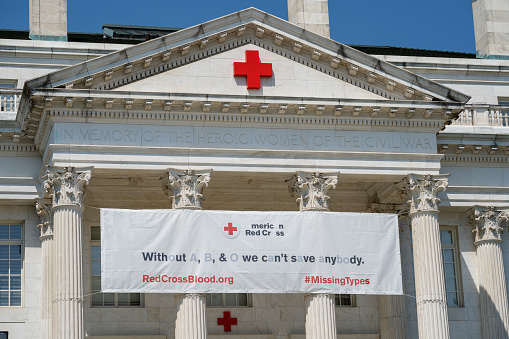 Washington, DC - August 6, 2019: Exterior facade of the American Red Cross Hospital, headquarters building in District of Columbia
