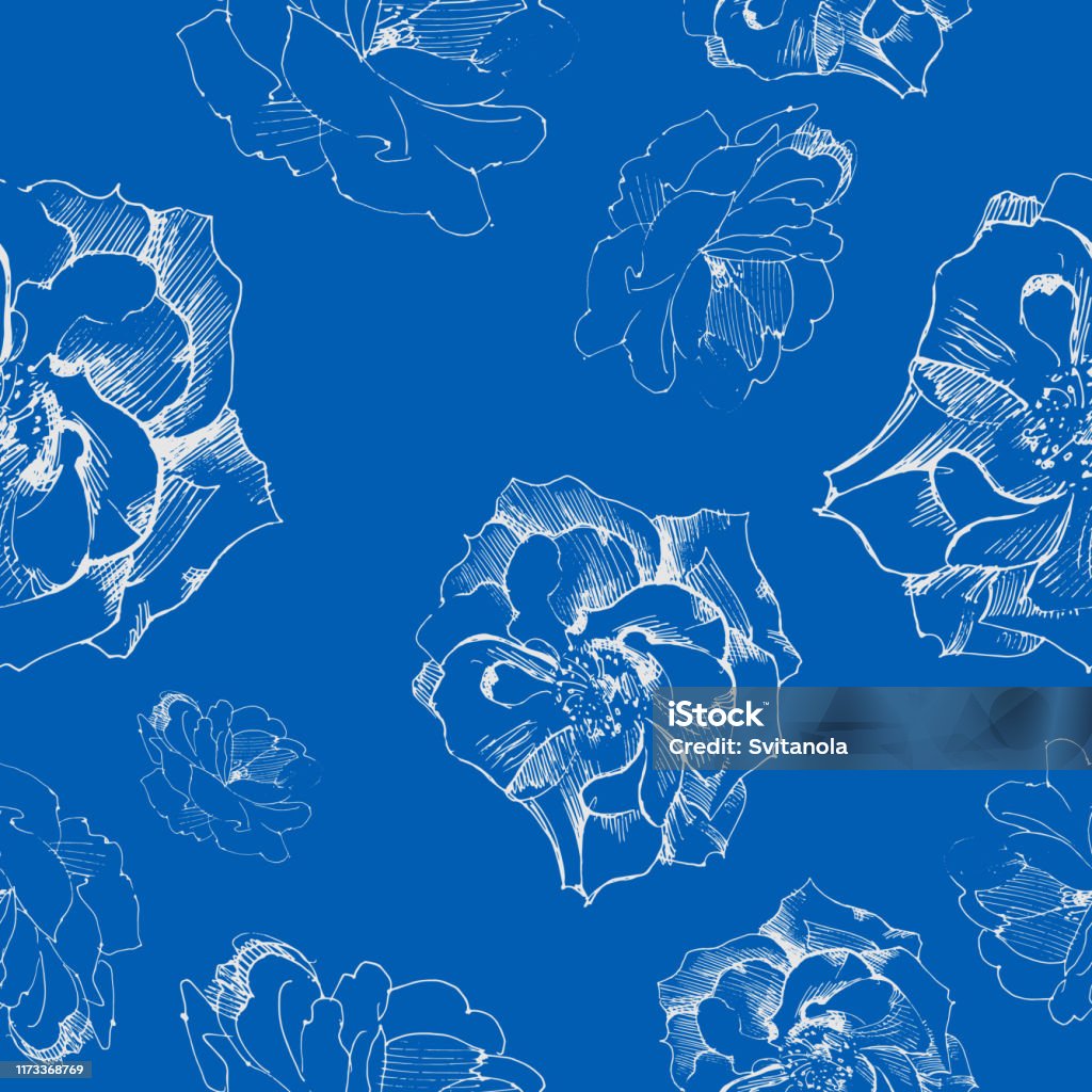 Roses Patterns Ink Vector Seamless Pattern Of Roses Graphic Drawing Ink And Pen Stock ...
