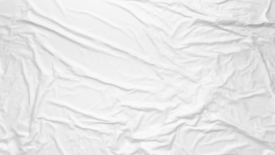 White wrinkled fabric texture. Paste poster template. Glued paper or fabric mockup