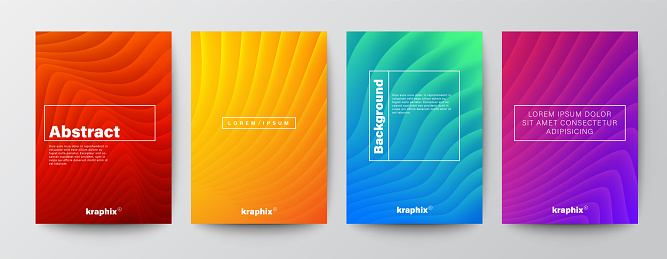 Set of Modern abstract organic wave shape on vivid gradient colors background for Brochure, Flyer, Poster, leaflet, Annual report, Book cover, Graphic Design Layout template, A4 size