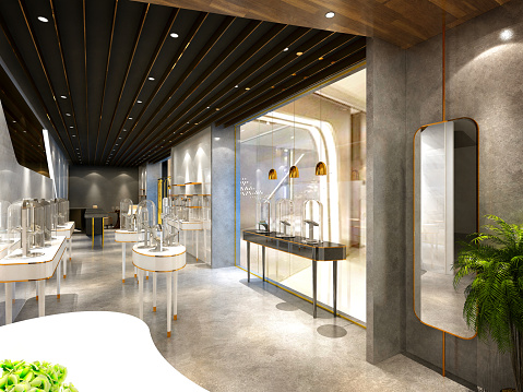 3d render of jewelry products showroom interior
