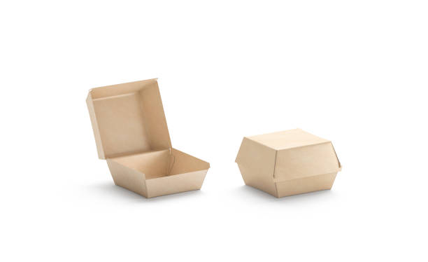 istock Blank opened and closed craft burger box mockup, side view 1173374630