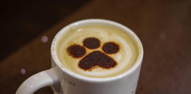 istock Dog paw pattern latte art coffee in white mug at pet cafe 1173375695