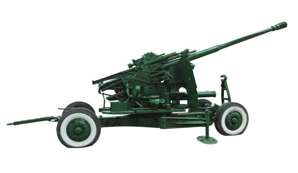 Russian old green anti-aircraft machine gun isolated over white background