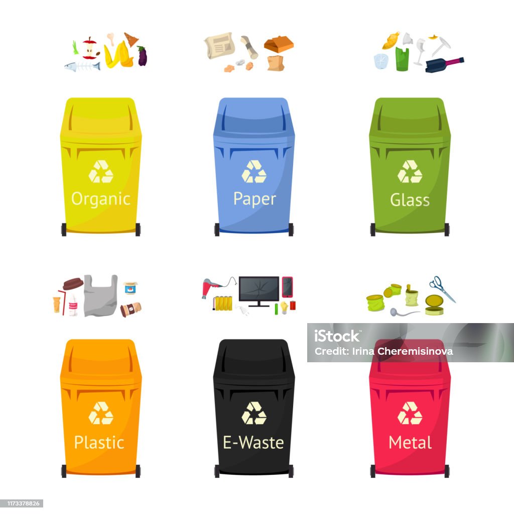 Sort Garbage Cartoon Element Garbage Sorting Bins Flat Vector Illustrations Set Stock Illustration ...