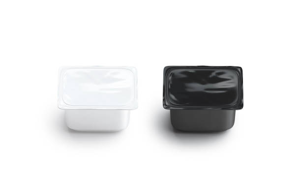 Blank black and white big yougurt box mockup set isolated,