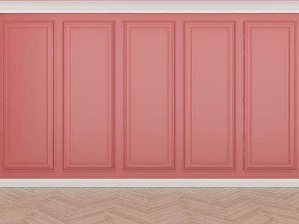 istock classic red wall with wood floor,3d render 1173383689
