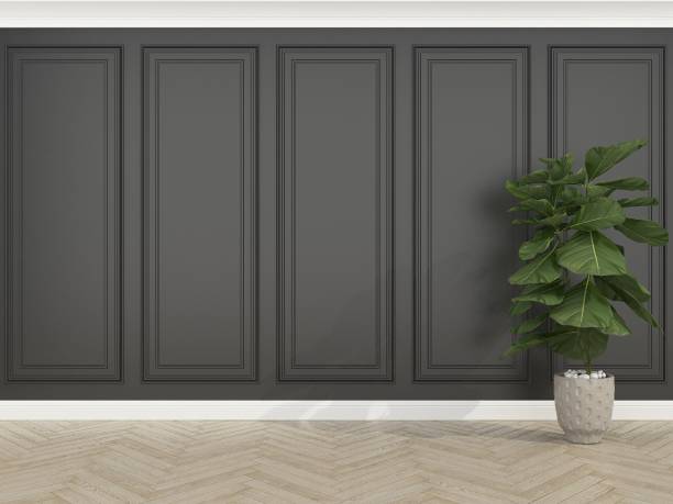istock classic black wall with wood floor and Fiddle,3d render 1173383731