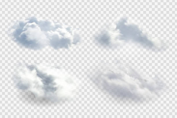Vector set of realistic isolated cloud for template decoration and mockup covering on the transparent background. Concept of storm and sky. Vector set of realistic isolated cloud for template decoration and mockup covering on the transparent background. Concept of storm and sky. cirrus storm cloud cumulus cloud stratus stock illustrations