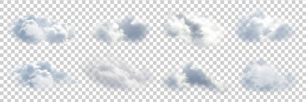 Vector set of realistic isolated cloud for template decoration and mockup covering on the transparent background. Concept of storm and sky. Vector set of realistic isolated cloud for template decoration and mockup covering on the transparent background. Concept of storm and sky. cirrus storm cloud cumulus cloud stratus stock illustrations
