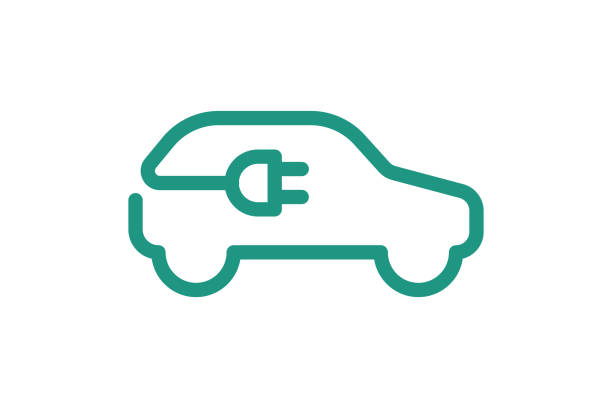 ikona samochodu elektrycznego. zielony symbol ładowania wtyczki elektrycznej. ekologiczna koncepcja pojazdu samochodowego z napędem elektrycznym. ilustracja elektryczności wektora - electric car electricity car land vehicle stock illustrations