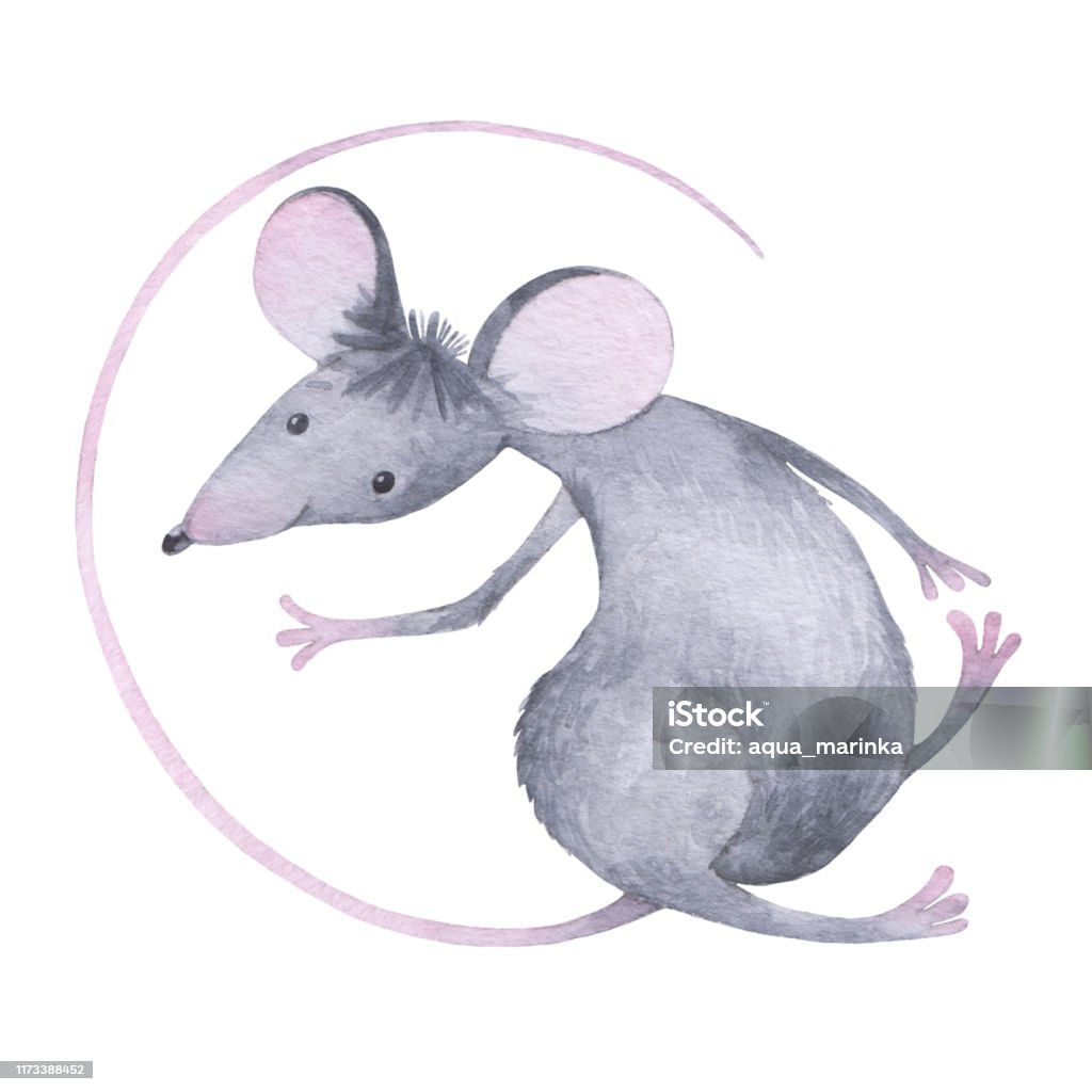 Cute Rat A Cartoon Character Watercolor Illustration On White ...