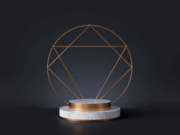 istock 3d rendering of white marble pedestal isolated on black background, gold art deco frame, ring, cylinder steps, abstract minimal concept, blank space, simple clean design, luxury minimalist mockup 1173397208