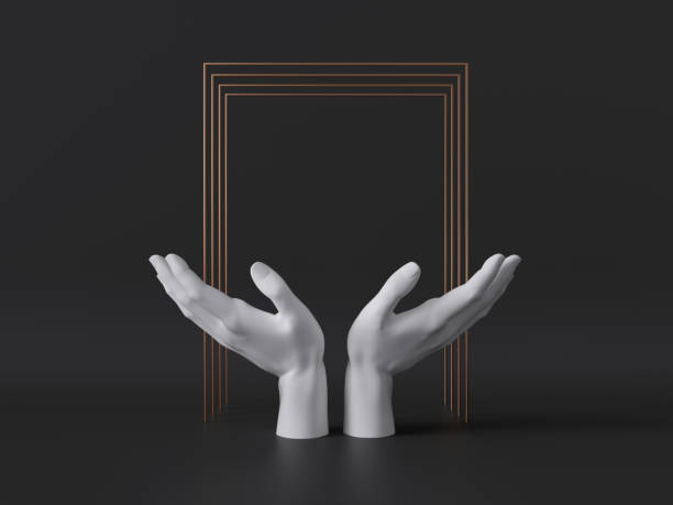 istock 3d rendering, white female mannequin hands isolated on black background, gold square frame, body parts, fashion concept, religious prayer gesture, sacred ritual, clean minimal design, blank space 1173397243