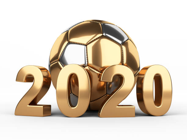 istock Golden soccer ball with 2020 inscription. 1173397687