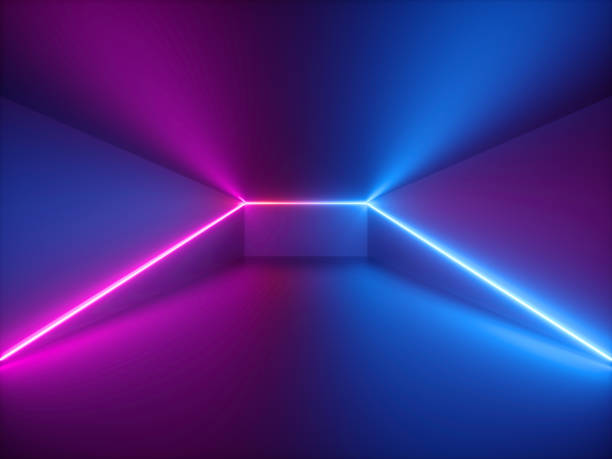 istock 3d render, pink blue neon light, abstract background with glowing lines, cyber space in virtual reality, night club room interior, fashion podium or stage, empty corridor in ultraviolet spectrum 1173398180
