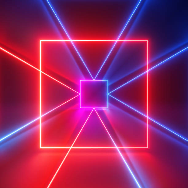 istock 3d render, neon abstract background, red blue glowing lines, square shape, ultraviolet light, laser rays 1173398207