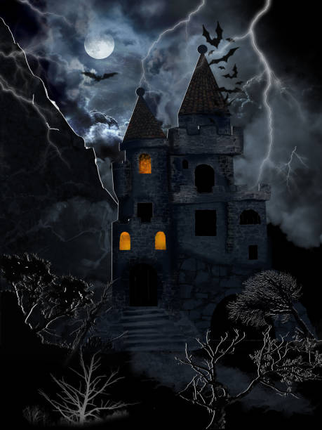 istock Gotic castle, storm and bats 1173400261